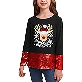 Toddler Girl's Christmas Sequin Long Sleeve Printed Sparkly Shirt Xmas Cute Casual Top Black Reindeer 6 Years