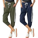 SPECIALMAGIC Women's 2 Pack Capri Pants Cropped Joggers with Pockets Capri Sweatpants