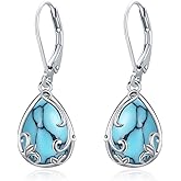 Dangle Earrings Sterling Silver Moonstone/Turquoise/CZ/Crystal Earrings for Women Tree of Life Animal Filigree Leverback Earrings Jewelry Gifts