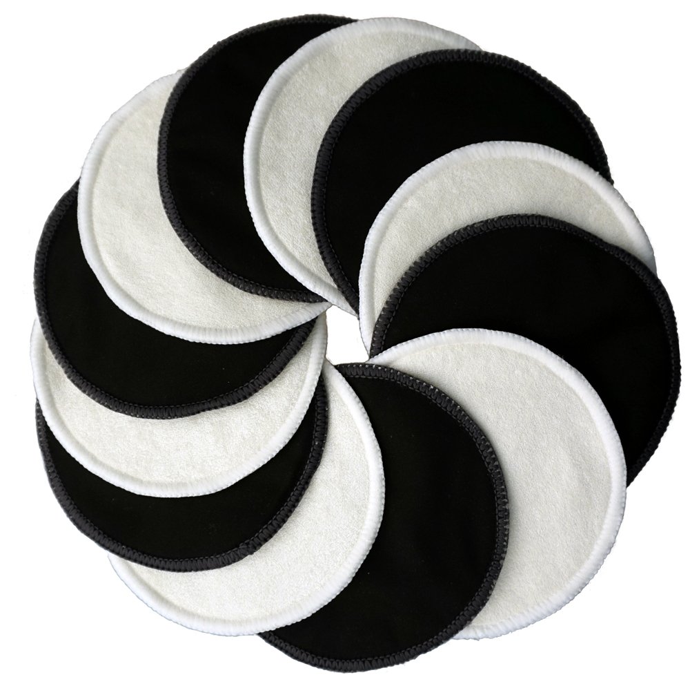 Ana Wiz Washable Natural Bamboo Breast Pads (Pack of 12, Black and Natural)