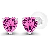 Solid 14K Gold 4mm Heart Genuine Birthstone Stud Earrings For Women | Hypoallergenic Studs | Natural or Created Gemstone Stud Earrings For Women