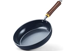 BrBrGo Nonstick Frying Pan, 11-Inch Enameled Carbon Steel Pan, Stay-Cool Wooden Handle Stir-Fry Pan, Non Toxic, PTFE & PFOA F