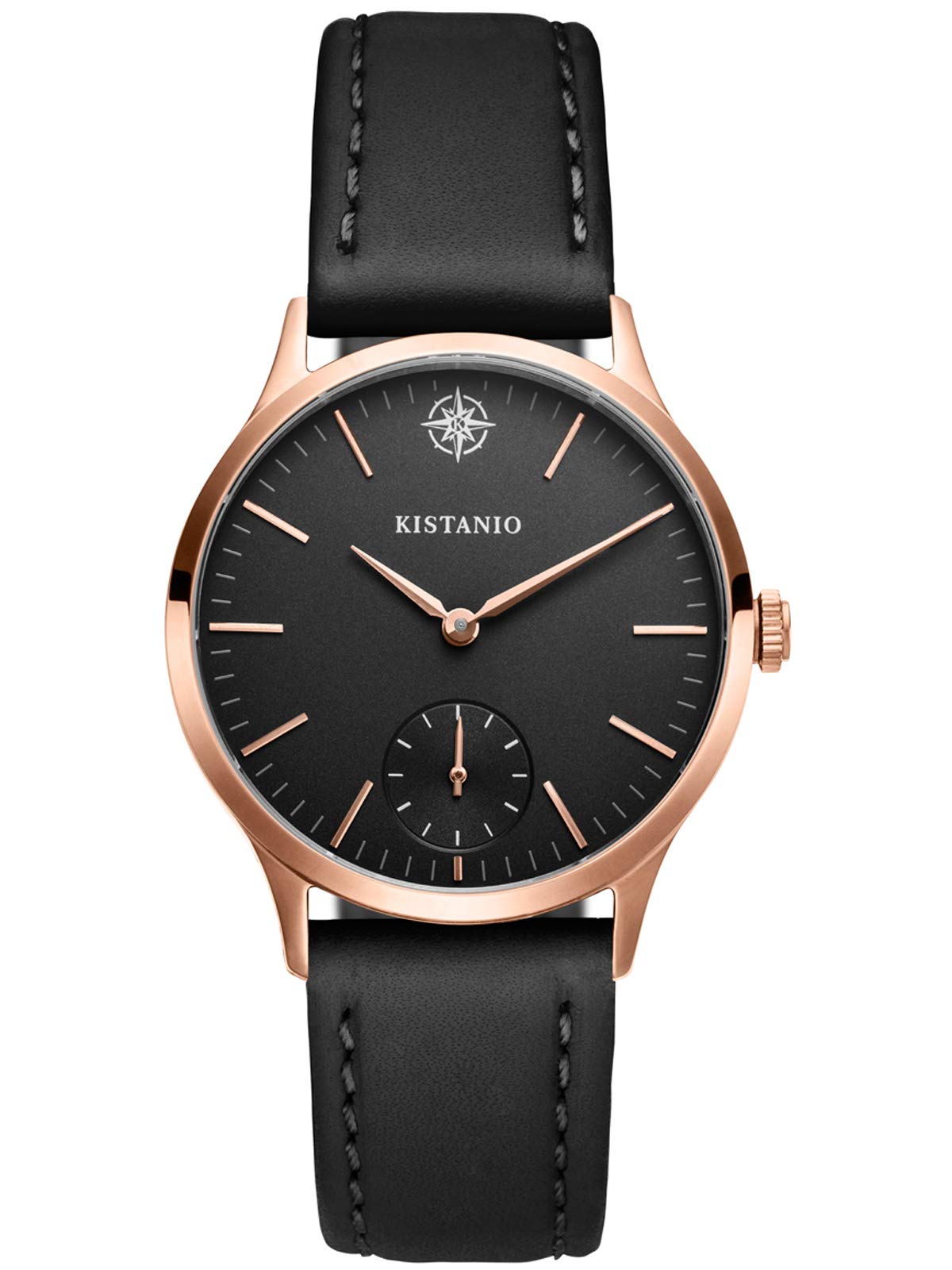 Kistanio Ladies Watch Stratolia Sapphire Glass Rose Black with Black Leather Strap KIS-STR-31-119