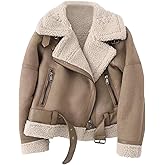 LY VAREY LIN Women's Faux Shearing Moto Jacket Thick Lined Parka Winter Shearling Coat Leather Jacket