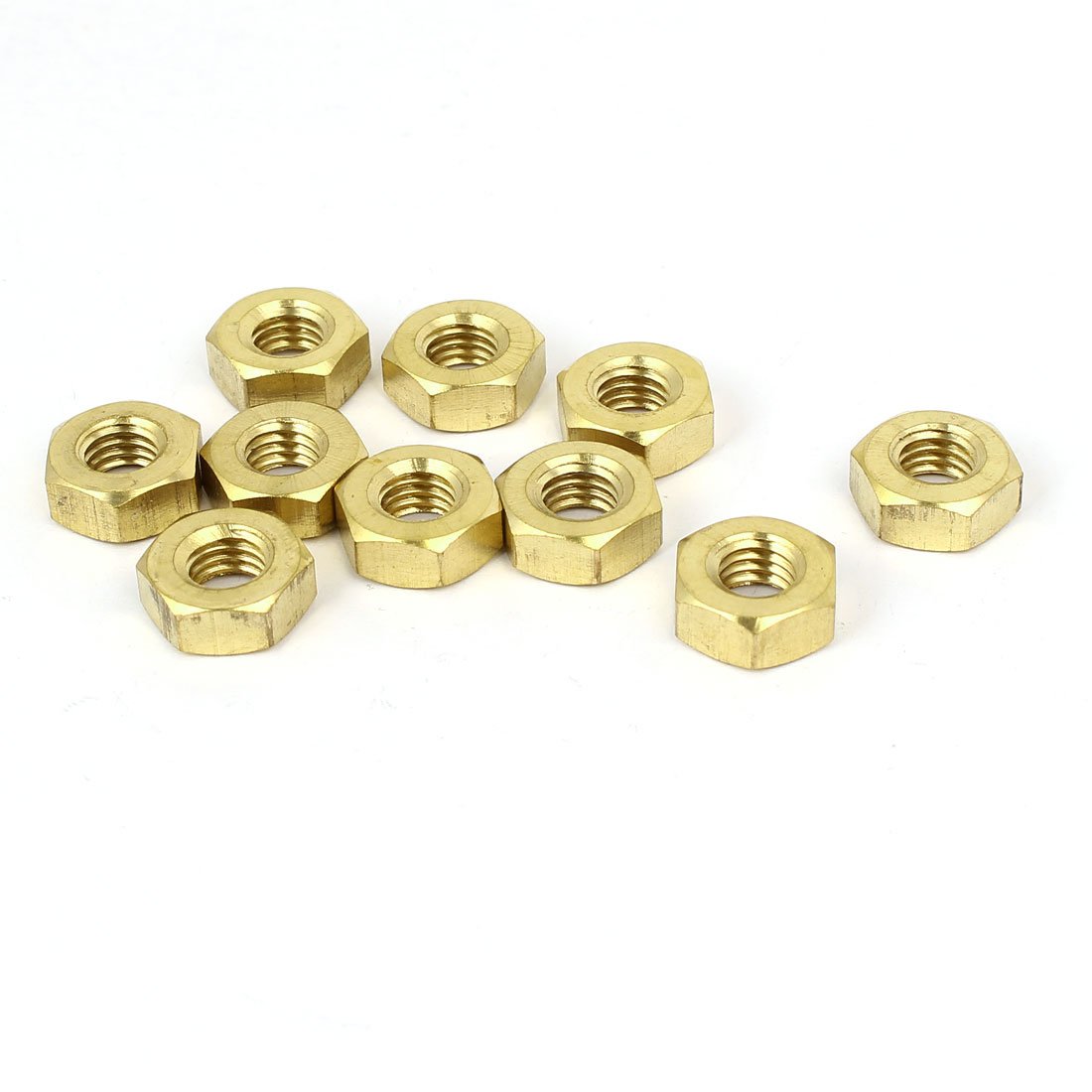 sourcingmap M8 Brass Finished Metric Hex Nut Fastener Brass Tone 10pcs