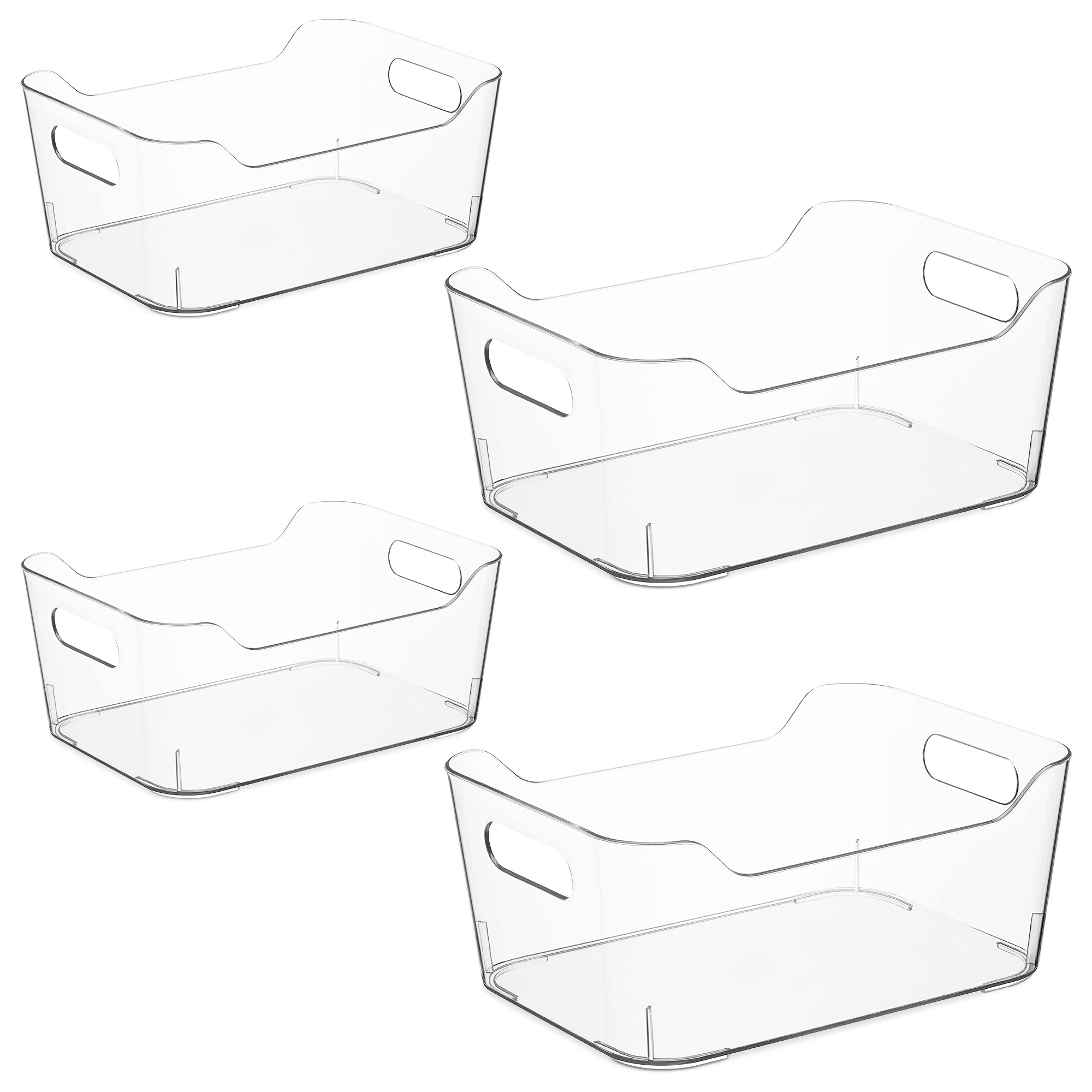 Navaris Set of Fridge Organisers - 4 Clear Storage Organiser Drawers Containers Boxes for Kitchen Fridge Refrigerator Pantry Cupboard Sizes - S, M