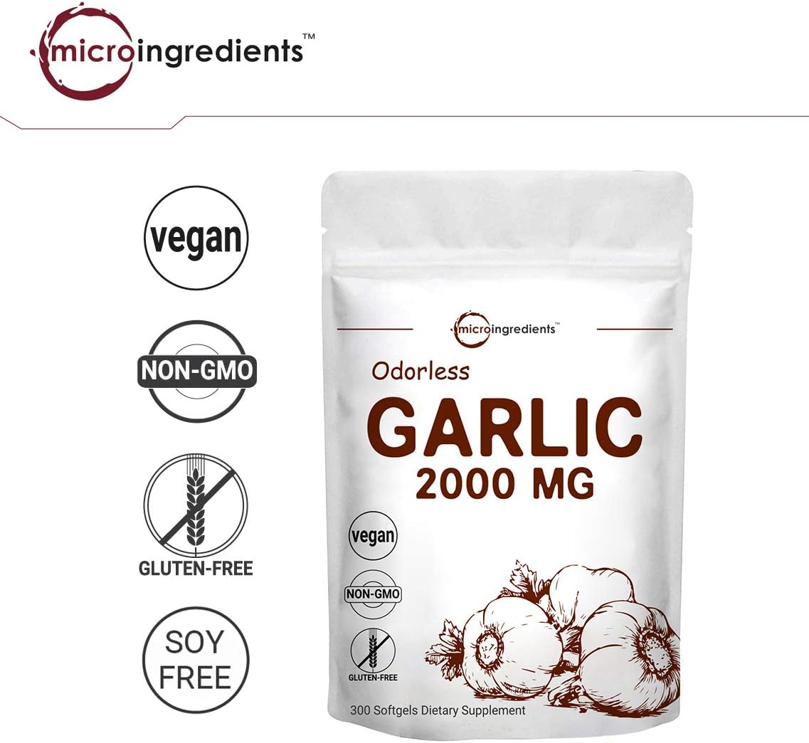 Maximum Strength Odorless Garlic Pills (Garlic Extract Supplements), 2000mg Per Serving, 300 Soft-gels, Pure and Potent Garlic Allium Sativum Supplement, 150 Days Supply, Non-GMO: Garden & Outdoor