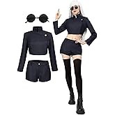 DAZCOS Anime Women's Cosplay Costume US Size Uniform Jacket Shorts Thigh Stockings with Glasses for Party Halloween