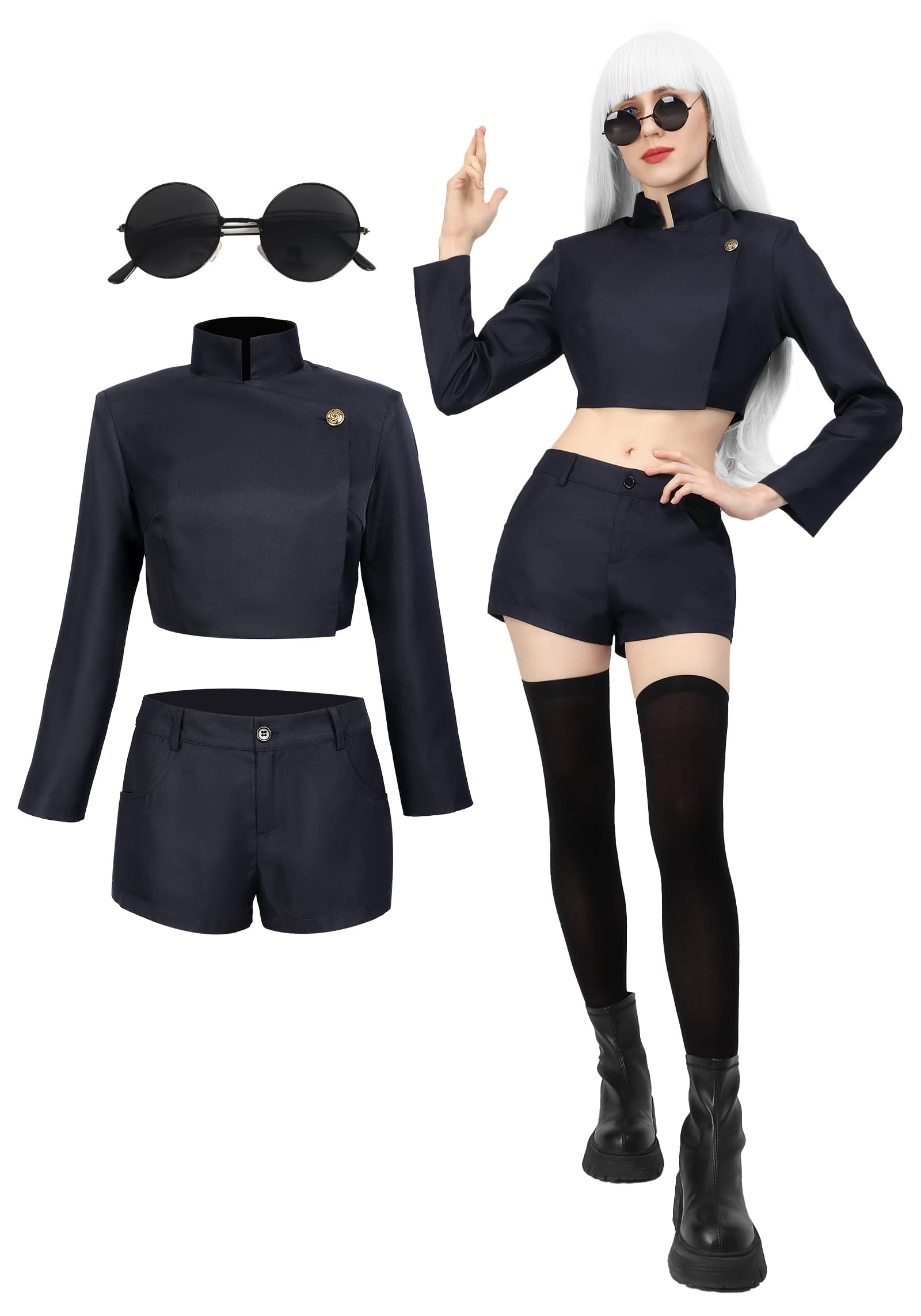 Photo 1 of DAZCOS Women's Cosplay Costume US Size Uniform Jacket Shorts Thigh Stockings with Glasses (xLarge)