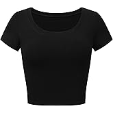 OThread & Co. Women's Short Sleeve Scoop Neck Crop Top Basic Comfy Ribbed Knit Tee