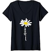 Womens Daisy - Let it be - Flower V-Neck T-Shirt Small