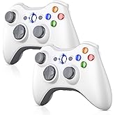 Nonbliep 2 Pack for Xbox 360 Controller, Compatible with Xbox 360 & Slim/PC Windows 10/8/7, with Upgraded Joystick/Dual-Vibration/2.5mm headphone Jack for Xbox Controller Wireless White