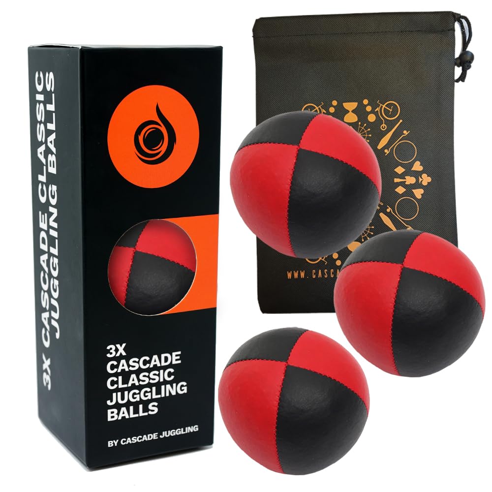 Cascade Juggling 3 x Pro 115g Classic Thud Balls - Set of 3 (Red and Black) with Carry Bag - Suitable for Kids
