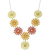 RUOFFETA Handmade Raffia Flower Necklace for Women, Y-Shape Colorful Boho Tropical Pendant Statement Necklace