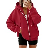 Trendy Queen Womens Oversized Zip Up Hoodies Y2K Fall Sweatshirts 2026 | Cute Fashion Lightweight Jacket with Pockets, Casual Fall Outfits, Cozy Winter Coats, Everyday Layering and Travel Clothes