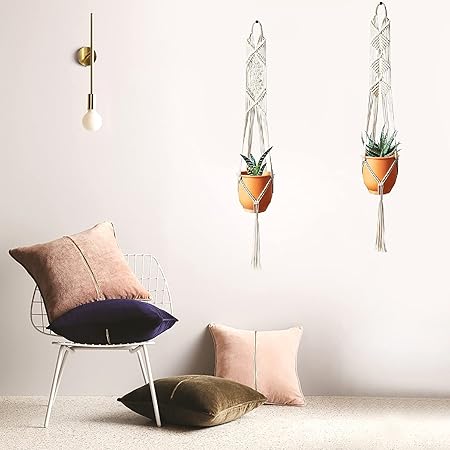 VAH Macrame Cotton Plant Hanger|Rope Wall Hanging Flower Pot Holder Without Plant Container Set (Pack of 2)