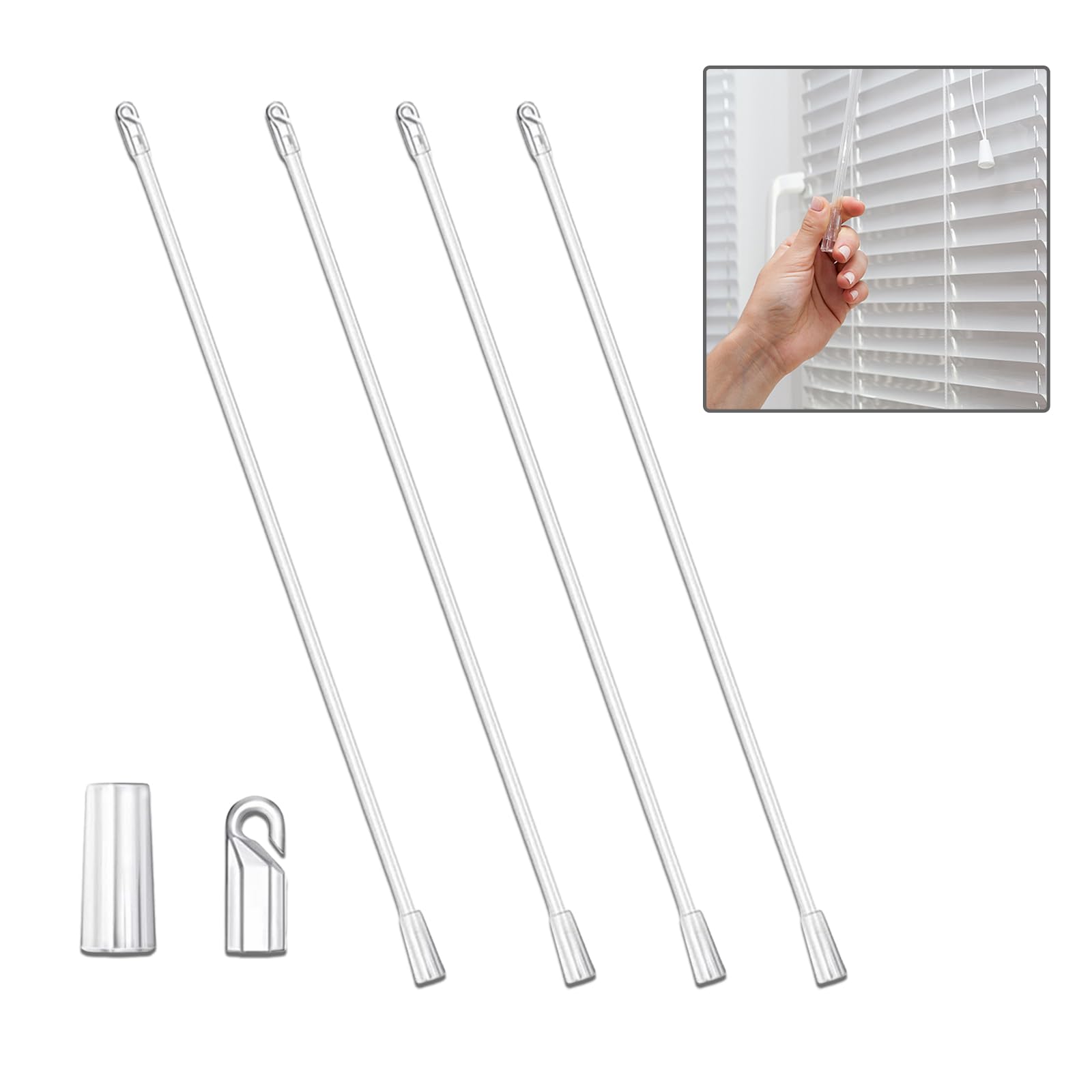 Sicheii 17 Inch Long Vertical Blind Wand, Window Blind Tilt Rod, Blind Tilt Wand Replacement with Hook and Grip, Blinds Replacement Wand Clear, Blind Control Stick Parts, Opener Accessory (4 Pack)
