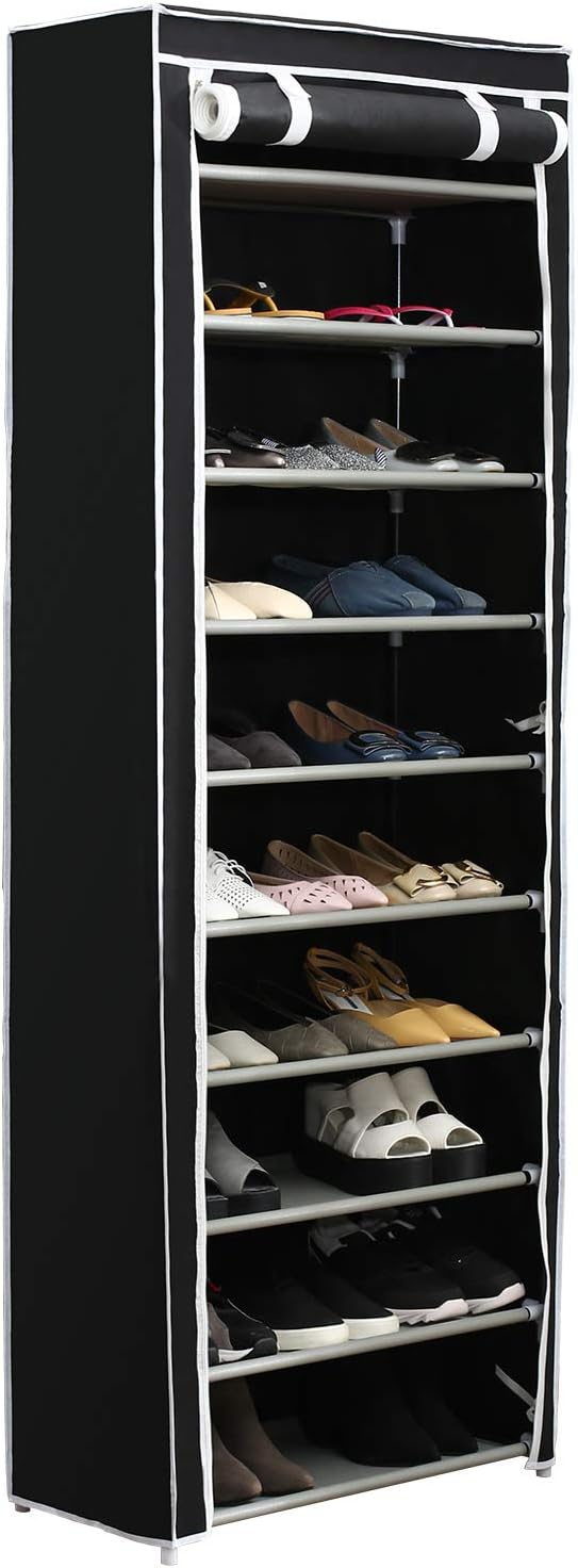 20 pair stackable shoe storage cabinet on Amazon Com Function Home 10 Tier Shoe Rack With Dustproof Cover 30 Pair Shoe Organizer Shoe Rack Tower Zippered Storage Shoe Cabinet Ideal For Hallway Corridor Black Home Kitchen