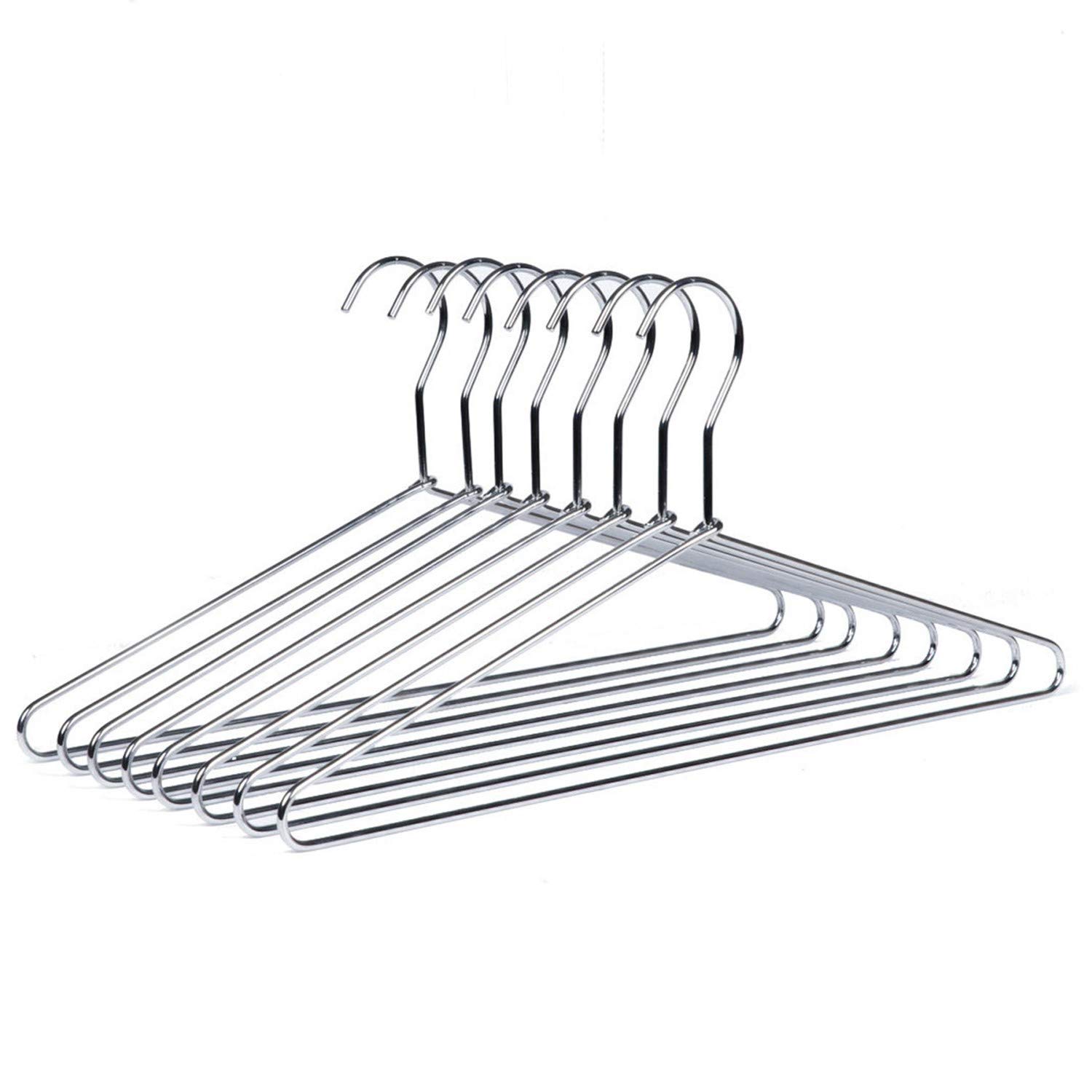Amber Home 43cm Shiny Chrome Metal Shirt Hanger 10pcs, Space Saving Silver Clothes Hangers, Heavy Duty Strong Wire Hanger for Blouse Dress Coat Jacket Trousers