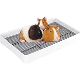 FHTONGE Low Entry Guinea Pig Litter Box with Grid, Rectangular Pet Toilet | Small Amimal Litter Pan Trainer Tray for Rodent Bunny Hamster Ferret Chinchilla Squirrel Opossum Hedgehog Glider Chipmunk