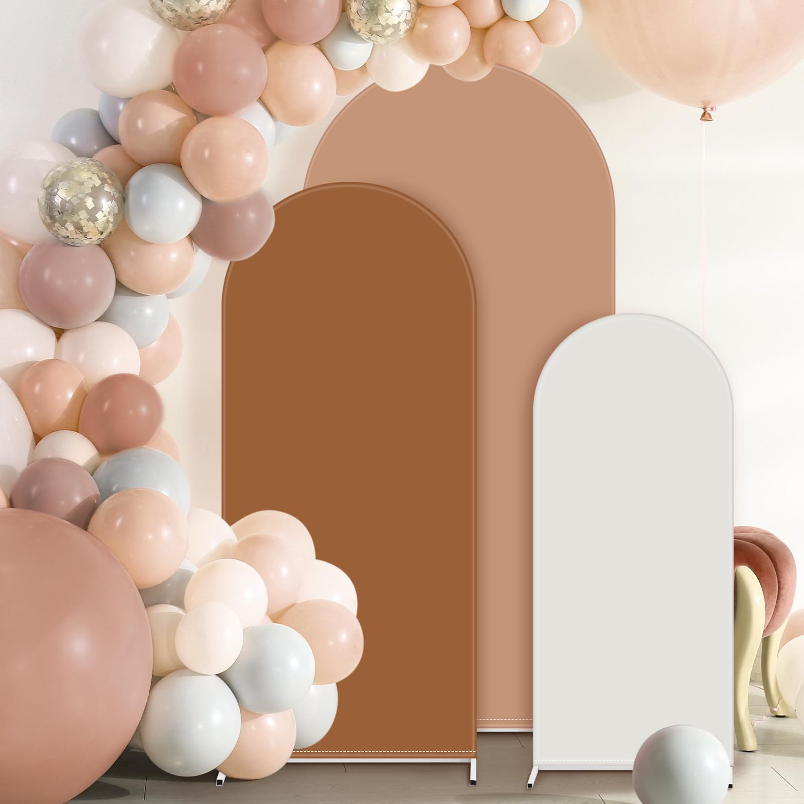 Photo 1 of VitalCozy Set of 3 Wedding Arch Cover 4/5/6 ft Fabric Arch Backdrop Cover Double Sided Fitted Spandex for Baby Shower Birthday Party Decoration, Frame Not Included(Dirty Orange Series)