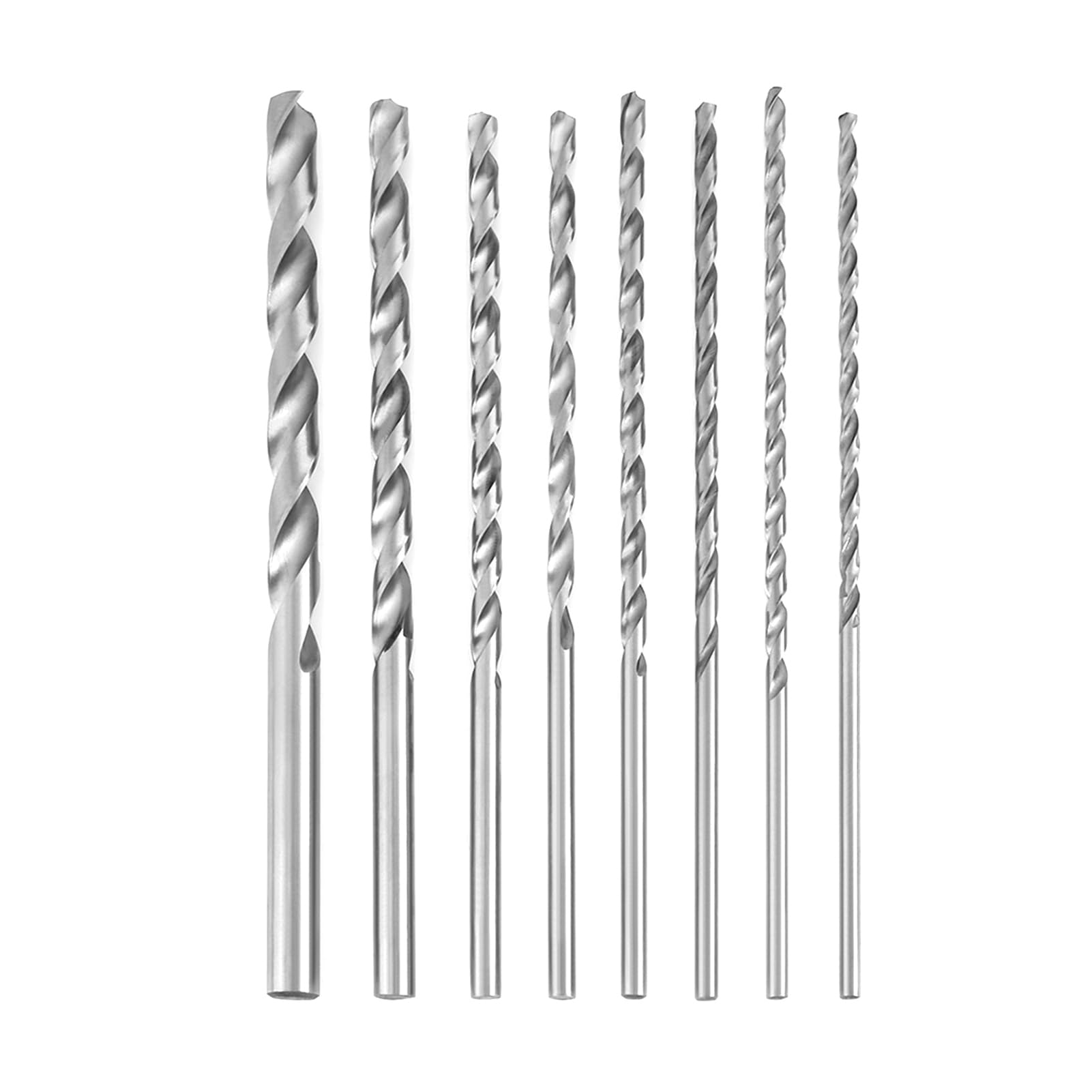8Pcs Drill Bit Set, 200mm Extra Long High Speed Steel Straight Shank Twist Drill Bits 4-10mm Diameter High Hardness Spiral Drill Bit Set Drilling Tool for Soft Metal, Aluminum, Wood, Plastics