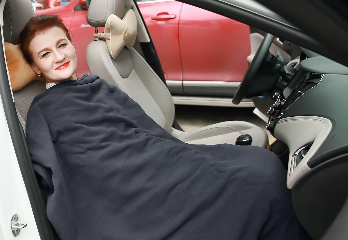 ObboMed SH-4210G Ultra-Soft Deluxe Electric 12V, 60W Luxurious Comfy Polar Fleece Heated Travel Car Blanket, with Premium Cigarette Lighter Plug for Automobile, Vehicle, Gray, Size 61” x 41.3”: Kitchen & Dining