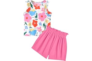 Arshiner Girls Summer Clothes 2 Piece Ruffle Trimmed Sleeveless Tank Top and High Waist Shorts with Pockets Clothing Sets