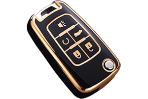 Cacacar for Chevy Key Fob Cover, Premium TPU Full Protection Key Fob Case for Chevrolet Equinox Camaro Cruze Malibu Sonic Buick Terrain (5 Buttons Black)