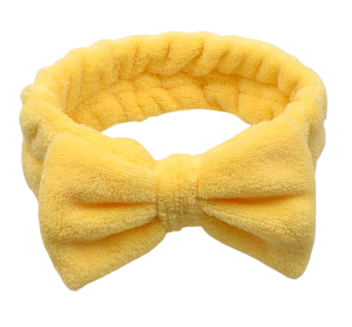 scicent Spa Headbands for Girl, Fluffy Headband for Washing Face, Elastic Bowknot Hair Bands with 2 Pcs Mask Brushes, Coral Fleece Women' Head Band for Makeup, Shower, Sports - Yellow — image 1