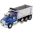 Diecast Masters KenworthT880S SFFA Dump Truck - Metallic Blue | Tandem with Pusher Axle & Interior Ox Bodies Stampede Dump Cab | 1:50 Scale Model Semi Trucks | Diecast Model 71078