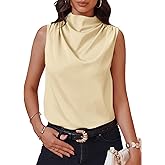 Cicy Bell Womens Mock Neck Satin Tank Tops Business Casual Work Ruched Blouses Summer Corporate Outfits
