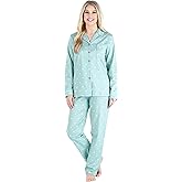 PajamaMania Women's Cotton Flannel Long Sleeve Button-Down Pajamas PJ Set