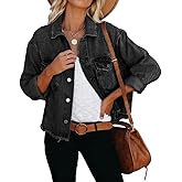 LAVIQK Women's Jean Denim Jacket Classic Trucker Shacket Button Up Frayed Cropped Loose Coats
