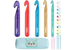Cdrompy 5 Large Crochet Hooks,Size 12mm 15mm 18mm 20mm 25mm Crochet Hooks,22PCS Large Crochet Hooks Set,Huge Crochet Hooks for Chunky Yarn