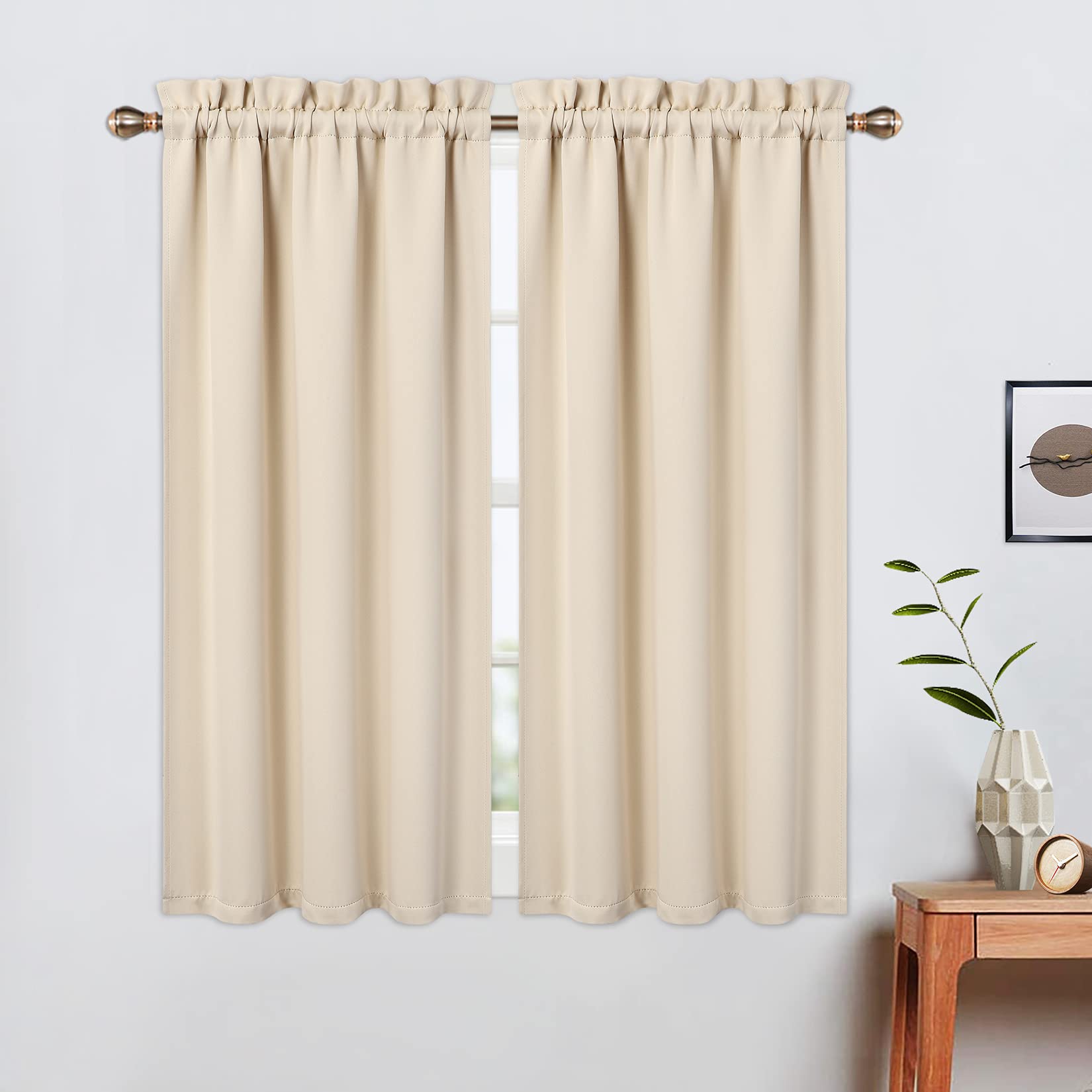 LinTimes Blackout Short Curtains 45 Inches Long, 2 Panels Rod Pocket Cafe Tier Curtains, Light Blocking, Beige, W 26" x L 45" (2 Panels), Bathroom, Kitchen, Living Room, Bedroom