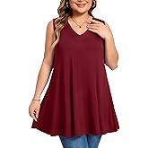 MONNURO Plus Size Tank Tops Women Sleeveless Summer Basic Tunic T-Shirts Casual Swing V Neck Blouses for Leggings