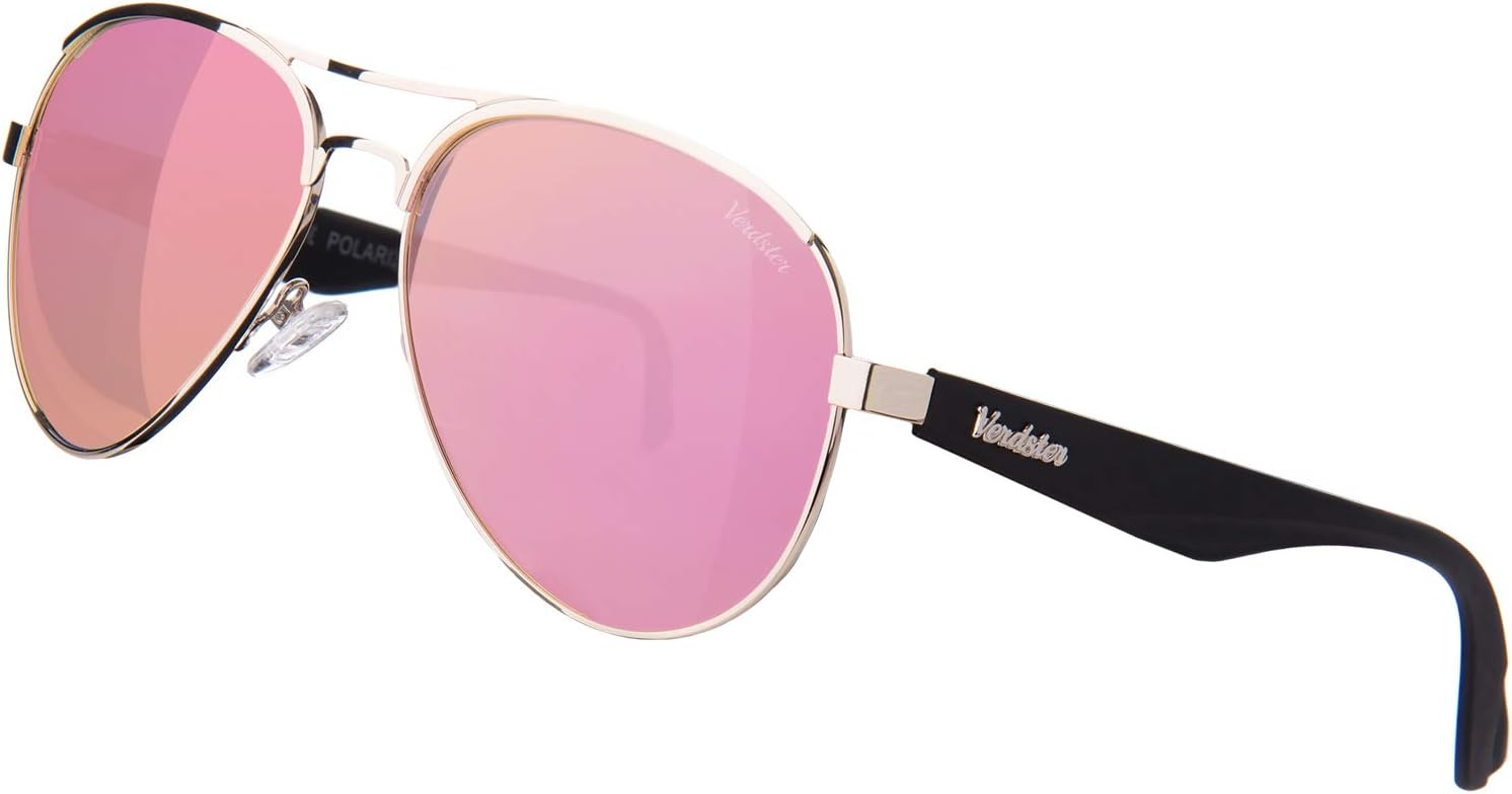Verdster Horizon - Pink Mirrored Polarized Pilot Sunglasses For Women - Stainless Steel Frame With Flexible TR90 Temples - Stylish Sun Shades - Great For Driving, City & Beach