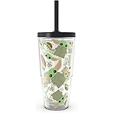 Tervis Star Wars - Mandalorian - The Child Pattern Made in USA Double Walled Insulated Tumbler Travel Cup Keeps Drinks Cold & Hot, 24oz with Straw Lid, Classic