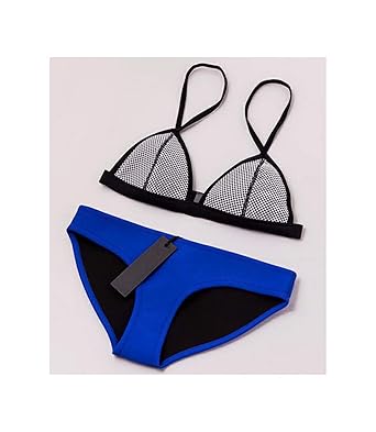 Sunonip Mesh Patchwork Frauen Echte Neopren Bikini Set Bademode Badeanzug Badeanzug Top & Bottom Biquini
