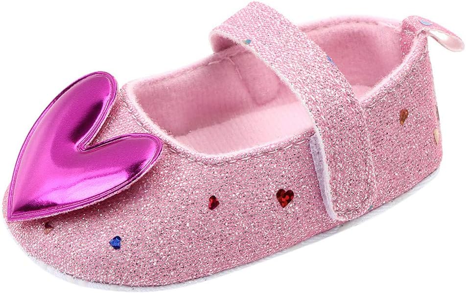 Baby Girl Mary Jane Flats Shoes Heart-Shaped Princess Shoes Toddler First Walker Wedding Sparkly Flats Shoes
