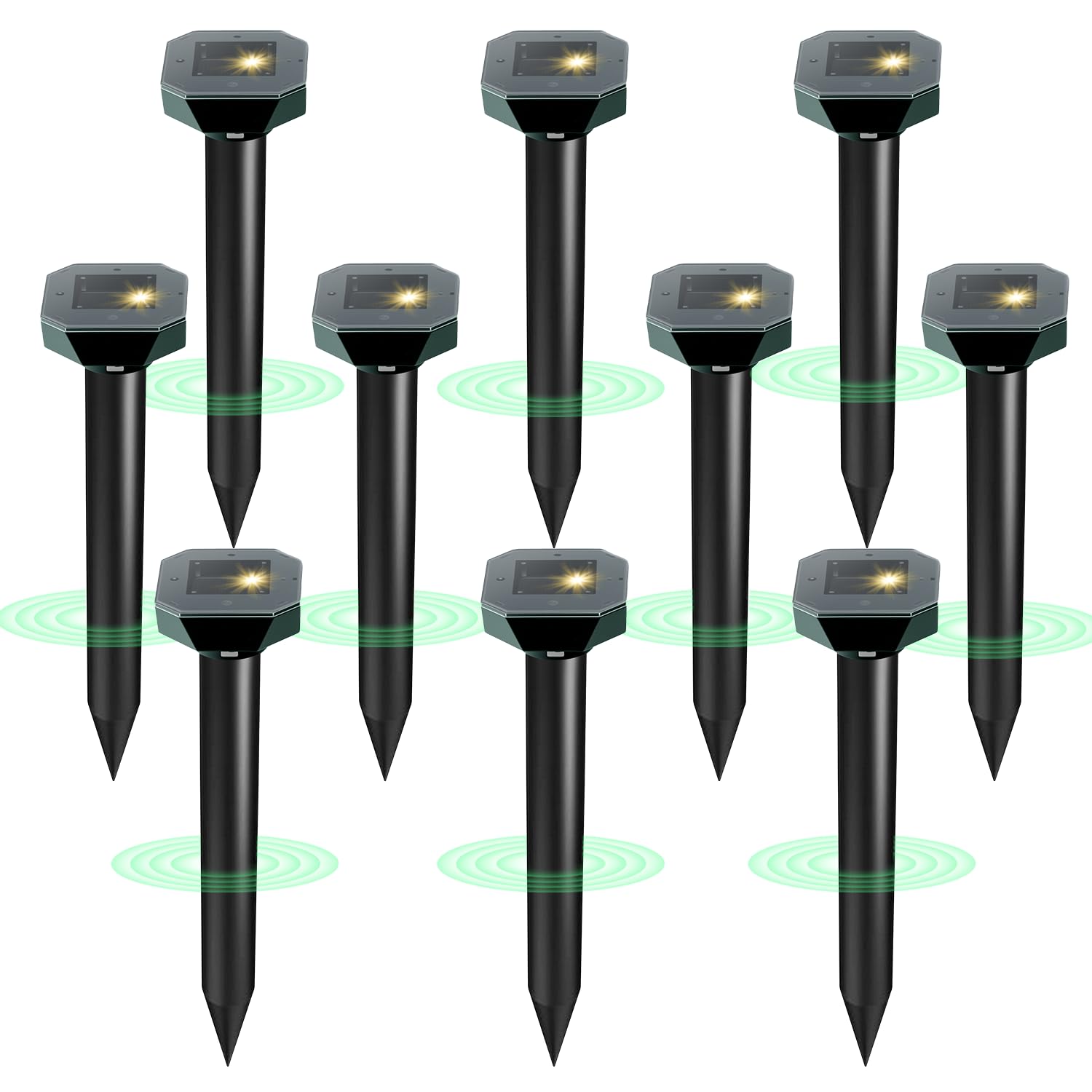 Photo 1 of Snake & Mole & Rabbit & Skunk Repellent Solar Powered, Ultrasonic Deterrent, IP65 Waterproof, 2025 Upgraded Gopher Groundhog Rodent Chipmunk Raccoon and Vole Repellent for Lawn & Garden, 10 Pack
