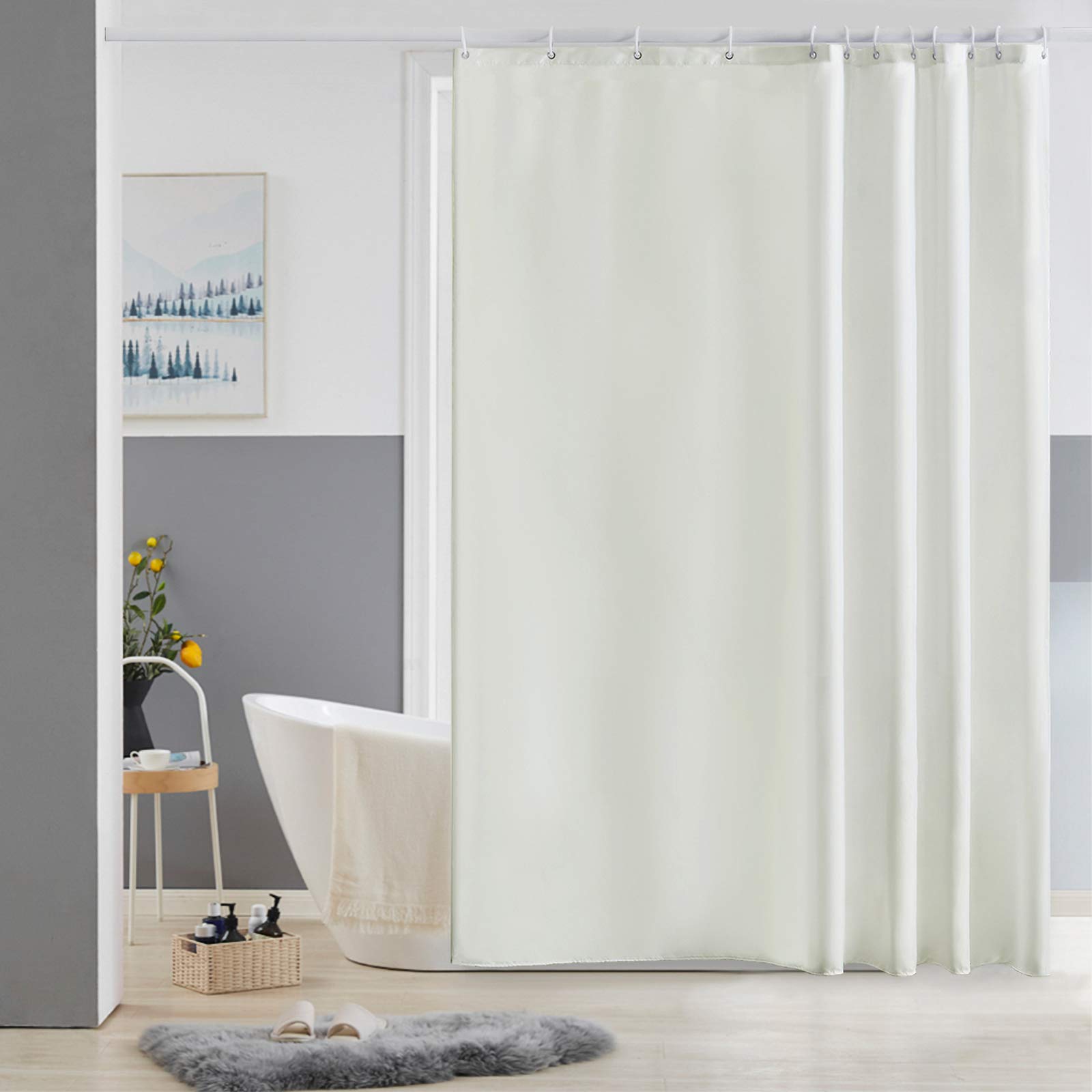 Furlinic Beige Shower Curtains Extra Large Bathroom Waterproof Fabric Washable Liner Mould Proof Sets With 12 Plastic Rings 72" x 72".