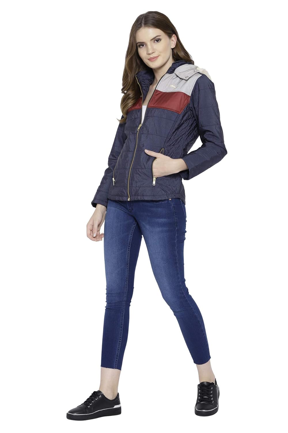 jump usa women puffer jacket with hoodie