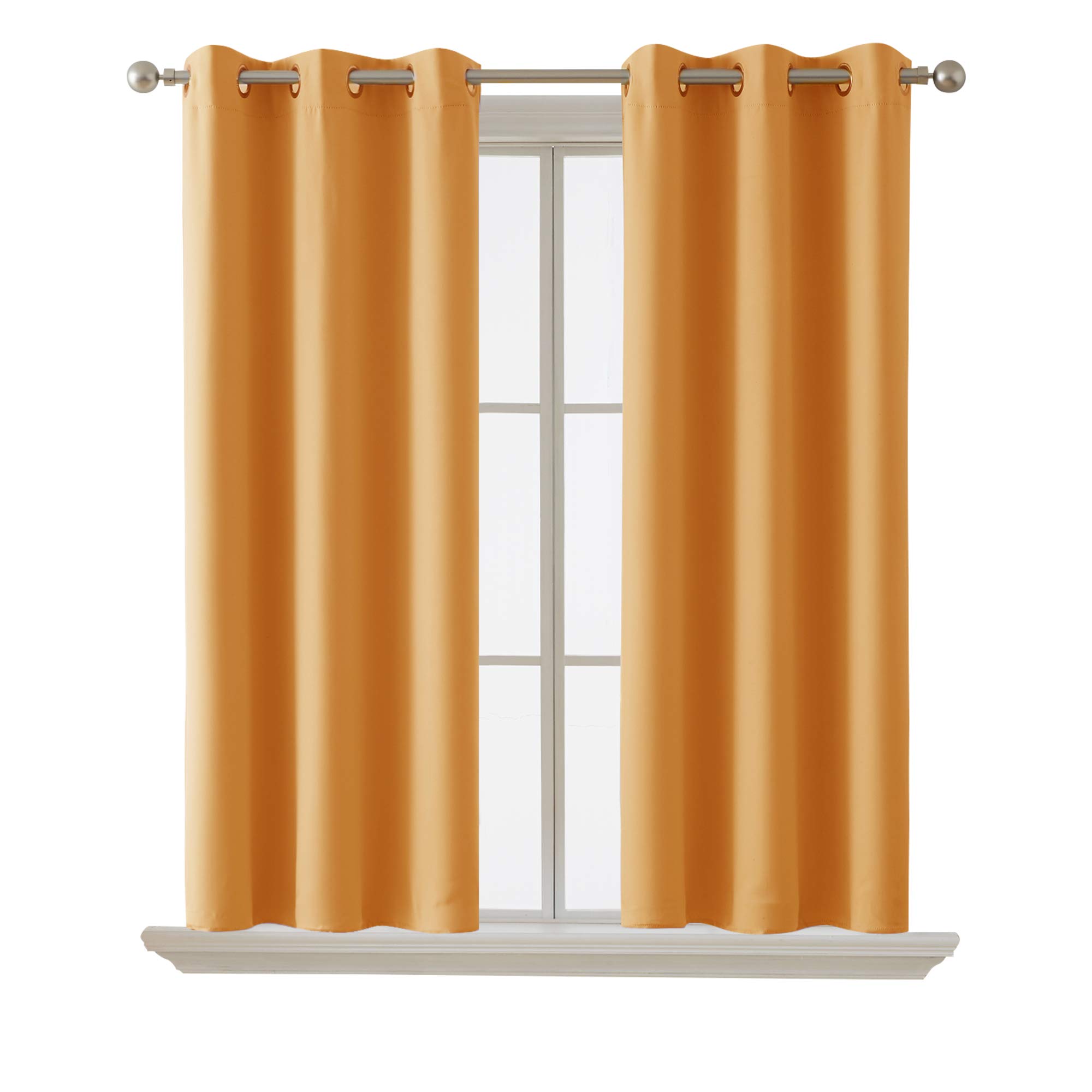 Deconovo Blackout Curtain, Room Darkening Thermal Insulated Curtains, Grommet Window Curtain for Bedroom, Orange Flame, 38 x 45 Inch, 2 Panels