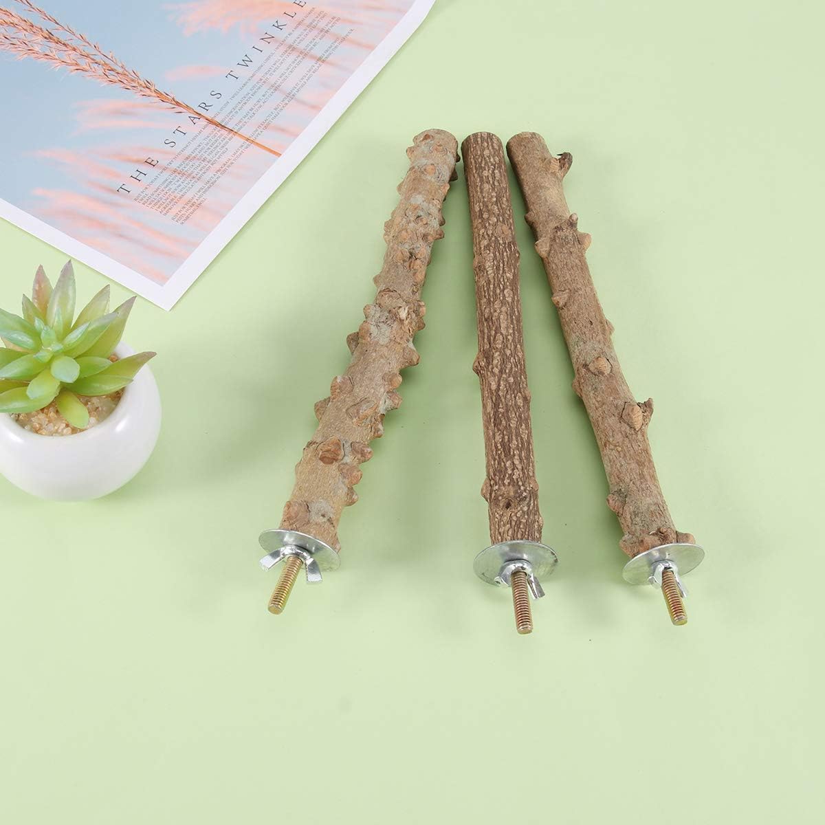 POPETPOP 3Pack Natural Wood Bird Perch-Parrot Wood Rough Perches Paw Grinding Stick - Image 5