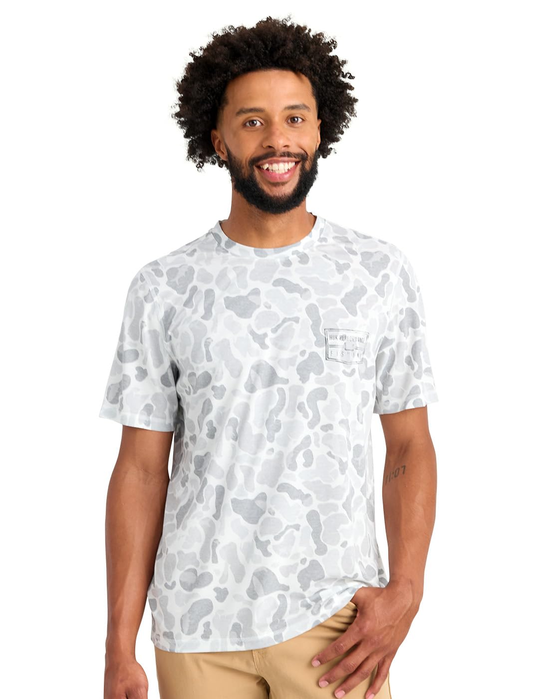 HUK Mens Drift Short Sleeve Lightweight Jersey Crew, Performance Fishing Shirt with UPF Sun Protection, White, Medium
