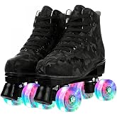 Roller Skates for Women and Men Cowhide High-Top Shoes Classic Double-Row Roller Skate Four-Wheel Roller Skates for Men Girls Unisex Christmas