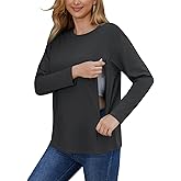 Women's Nursing Tops for Breastfeeding Long Sleeves Casual Nursing Shirts with Hidden Zip Pregnancy Mama Clothes