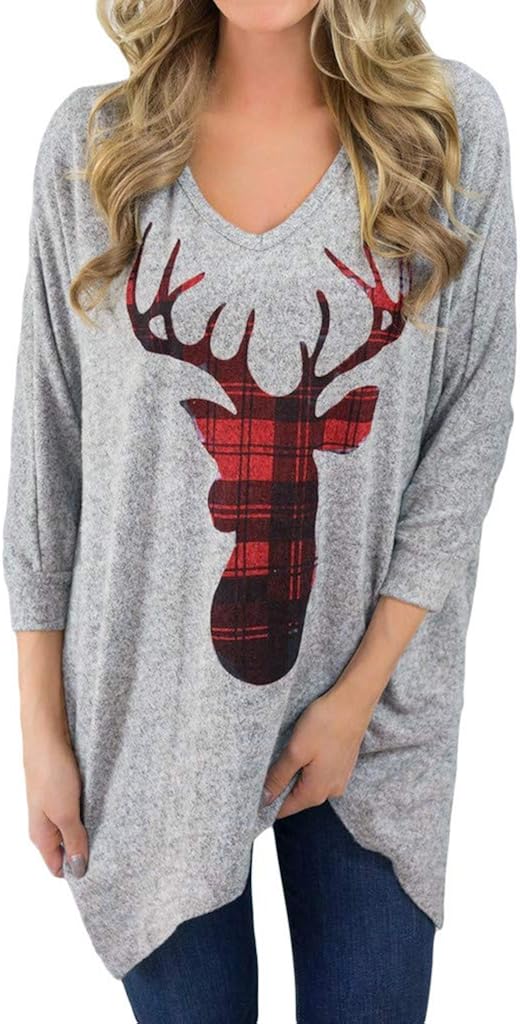 Weihnachten Sweatshirt für Frauen LSAltd Damen Weihnachten Plaid Casual Deer Print Langarm Bluse ...